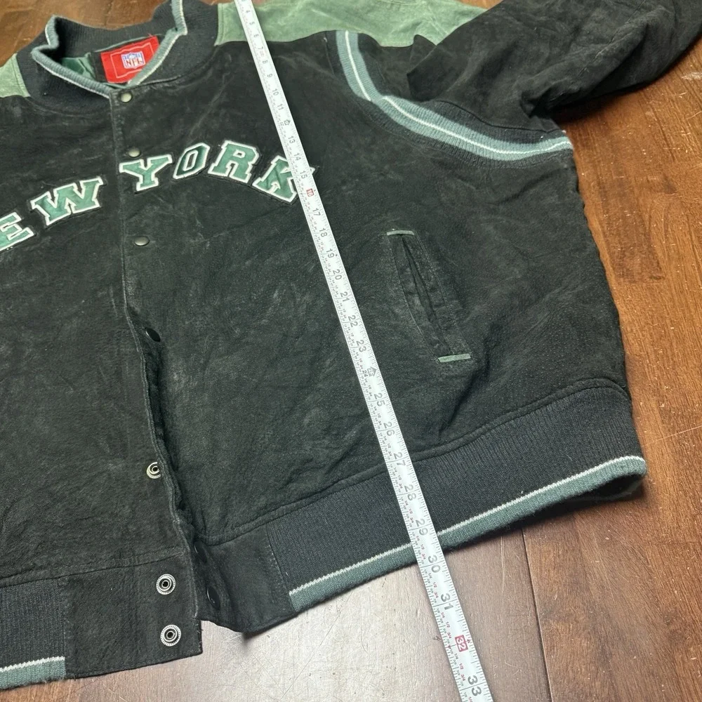 Vintage 90s Y2k New York Jets NFL Suede Varsity Bomber‎ Jacket size 5XL